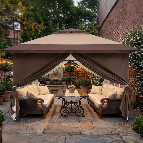 CROWN SHADES 4m x 4m Pop Up Gazebo with 4 Sides, Waterproof Garden Shelter