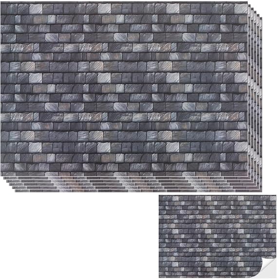 6Sheets Self-Adhesive Dollhouse Wall Cladding Miniature Roof Tiles Dolls House Wallpaper Accessories Miniature Landscape Decorative Stickers for DIY Craft,21×29cm (Black brick color)