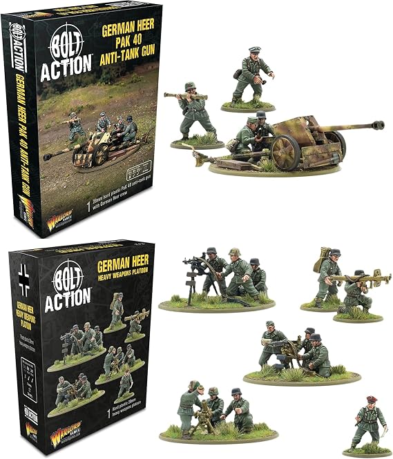 Warlord Games German Army Pak 40 & MMG & Mortar Teams - 28mm Scale Plastic Miniatures for Bolt Action Highly Detailed World War 2 Miniatures