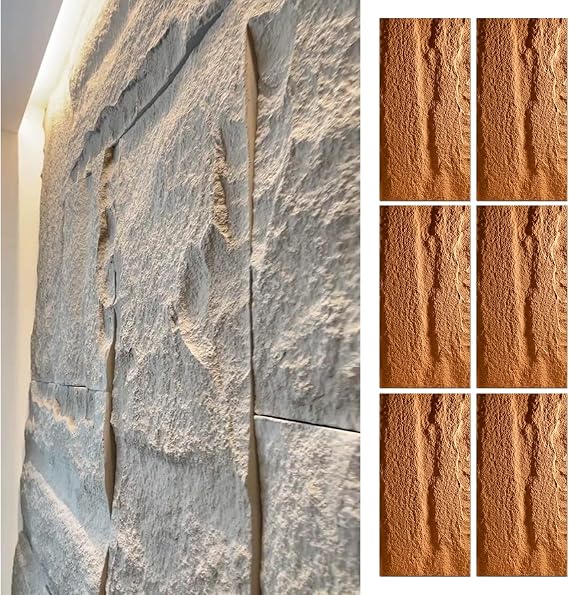 Wall Cladding 3D Wall Panels Outdoor Indoor, Modern Faux Stone PU Wall Paneling, Artificial Stone Panel for Wall, Interior Exterior Accent Wall Covering(Yellow,6pcs)