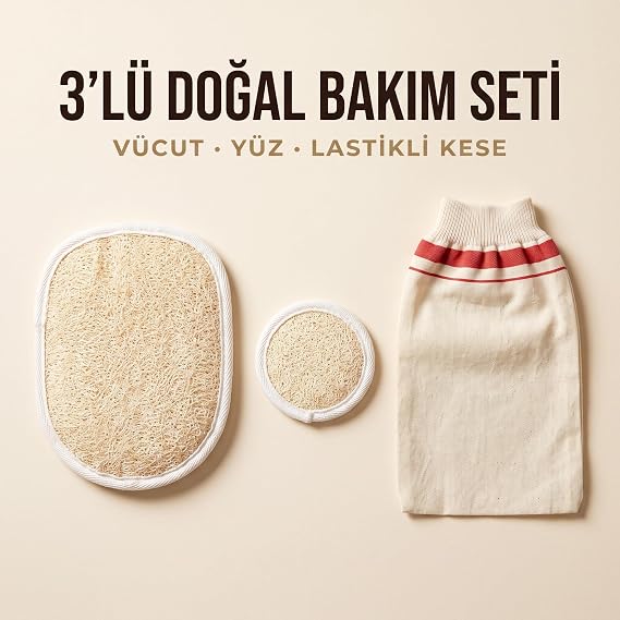 Anatolia Soap 1978 el geçmeli kabak vucut yüz 3 set beyaz kalın lastikli Kese, Tüm Vücud için Kirlerden ve Lekelerden Arındırır. 3'lü Set Şeklindedir.