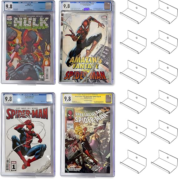 Comic Book Display Shelves, 12pcs Clear Acrylic Floating Shelves, Wall Mount Display, Comics Books Case Frame Holder, Showcase Display Case