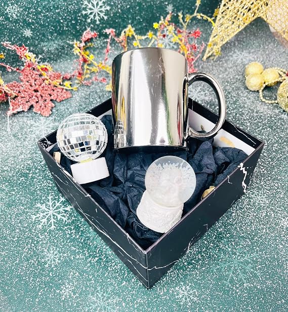 giftmoda Gümüş Kupa Mini Disko Gece Lambası Ve Mini Melek Kar Küresi Yılbaşı Seti