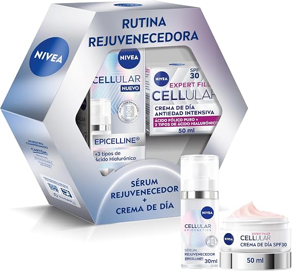 NIVEA Cellular Pack Epigenetics Anti-Aging Facial Care – Rejuvenating Facial Serum with Epicelline 1 fl oz + FP30 Day Cream – Reverses the Age of Skin