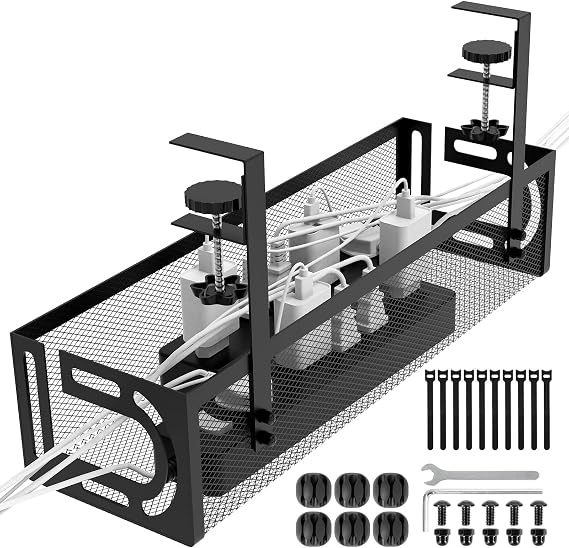 Under Desk Cable Management Tray, 15.4‘’ No Drill Cable Management