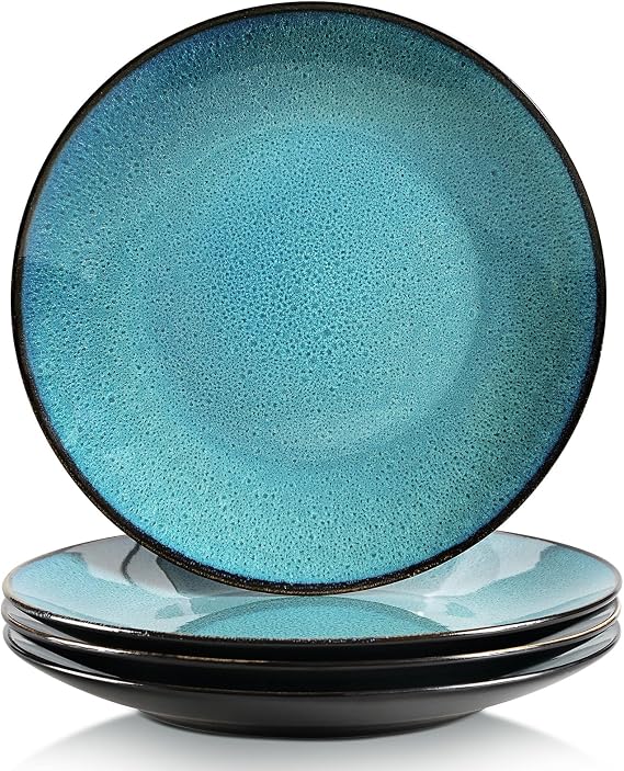 vancasso Bubble Stoneware 4-Piece Dinner Plate Set, Reactive Glaze Green 10.7in Salad/Fruit/Snack/Big Plate, Ceramic Crockery in Vintage Look. (27.3x27.3x3.3cm)