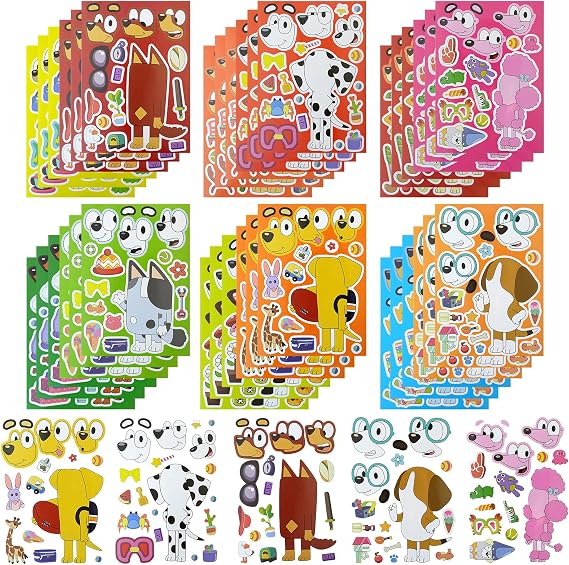 OSDUE 36 PCS Make a Face Sticker, Dog DIY Stickers for Kids Crafts, Make Your Own Stickers Mix and Match Sticker for Birthday Party Decorations Party Supplies (Dog -36 Sheets)