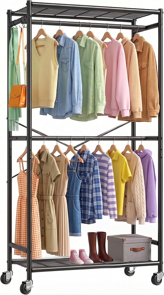 Clothes Rail with Adjustable Hanging Rail 204x90x40cm (Black)