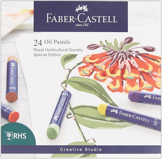 Faber-Castell Creative Studio Oil Pastels, RHS Special Edition Multicoloured, Set Of 24, For Art, Craft, Drawing, Sketching, Home, School, University, Colouring