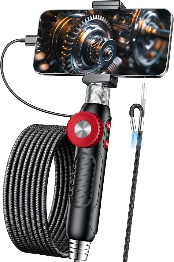 Borescope 1080P Articulated Dual Direction for iPhone and Andriod Endoscope 6.2mm Camera Probe with Light Lights for Automotive Engine Plumbing HVAC Inspection 1.5M Cable