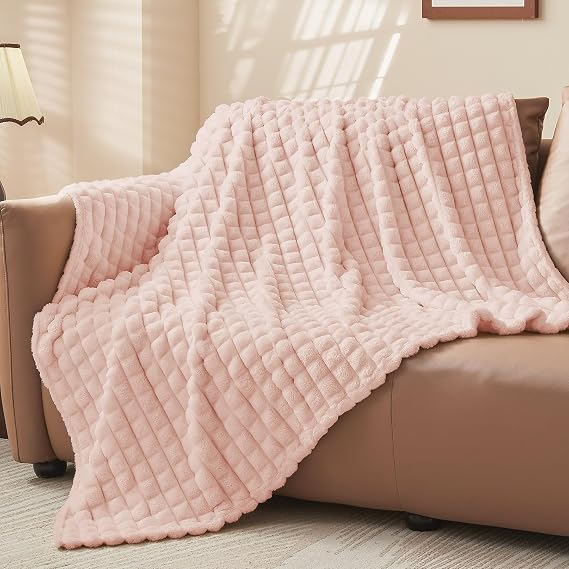 BEDELITE Fluffy Fleece Throw Blanket, Pink, 125x150cm