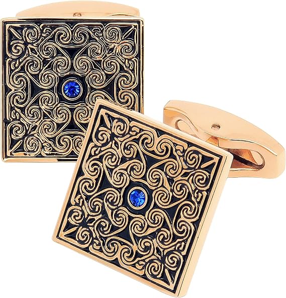 Square Enamel Cufflinks for Men Shirt Gold Plated Retro Patterns