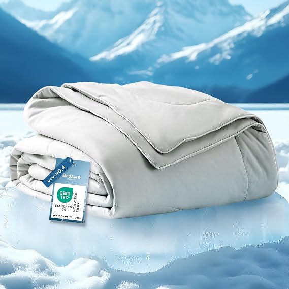 Bedsure Cooling Blanket Queen Size - Lightweight, Large, Grey, 240x220 cm
