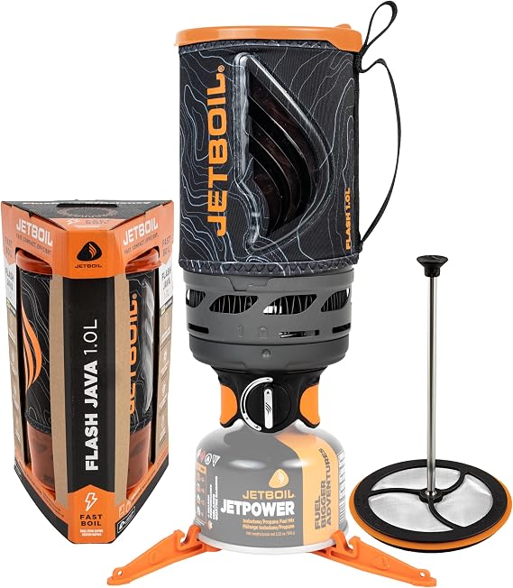 Jetboil Flash 1.0L Portable Fast Boil Stove with Silicone French Press and Auto Ignition for Camping and Backpacking, Propane/Isobutane Burner with Cooking Cup, New for 2025