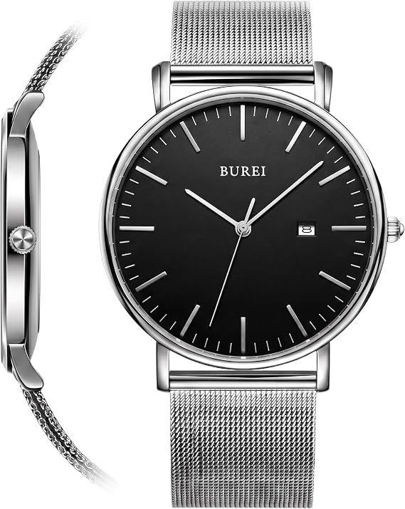 BUREI Ultra Dünne Uhren Herren Analoges Datum Armbanduhr Herren mit Japanisches Quarzwerk Geschenke für Männer