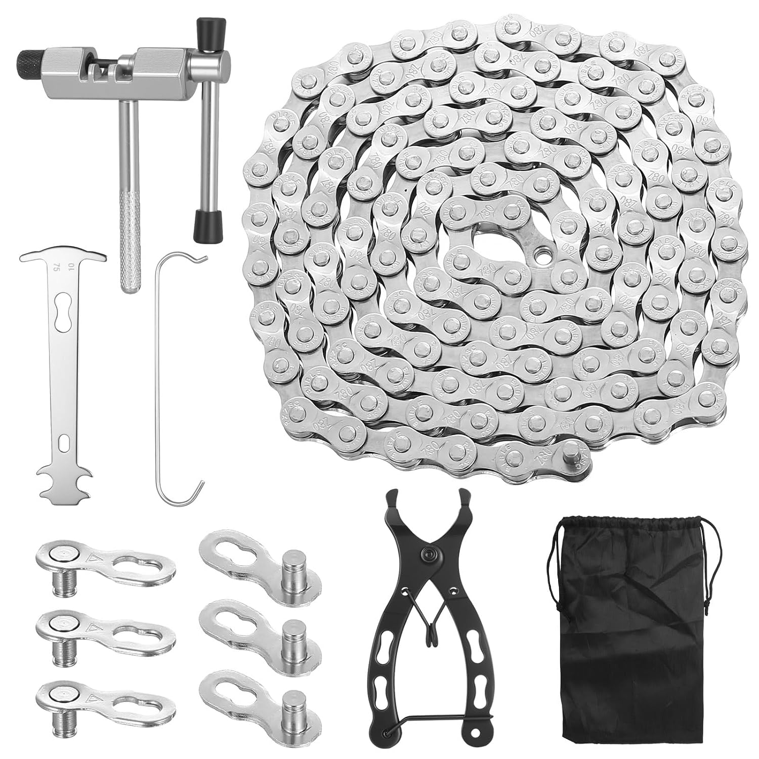 Bicycle Chain Tools 6/7/8 Speed Bicycle Chain Hub Gear 1/2 x 3/32 Inch 116 Links Bicycle Chain Tool Bicycle Chains Repair Kit for Road Bikes Bikes Chain Breaker Chain Links