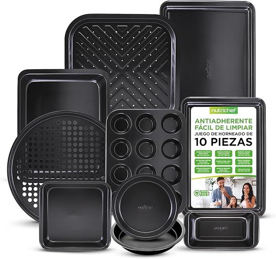 Nutrichef Baking Trays, Biscuits, Roasting, Baking, Muffin and Cake Molds, Set of 10 Pieces, Durable, Non-Stick