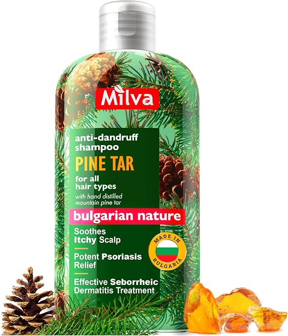 Milva Pine Tar Shampoo for Seborrheic Dermatitis - 200ml Natural Dandruff Shampoo - Anti Dandruff Shampoo - Psoriasis Shampoo - Treatment Solution for Dry Itchy & Flaky Scalp