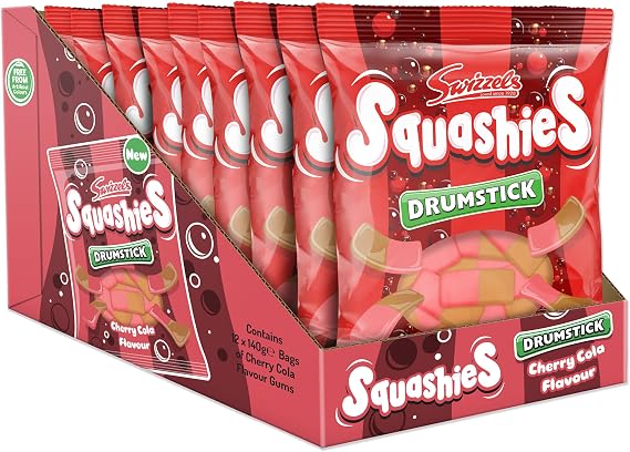Swizzels Squashies Cherry Cola Sweets 12 x 140g Sharing Bags – Cherry & Cola Flavour Foam Gummies Multipack, Soft Squidgy Candy for Parties, Events & Sweet Bowls