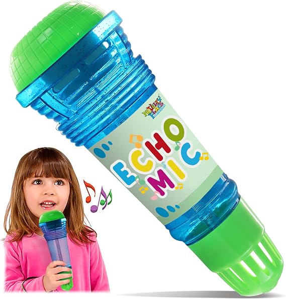NOVELTY PLACE Echo Mic for Kids and Toddlers - Battery-Free Magic Karaoke Microphone Voice Amplifying Retro Toy for Singing, Speech & Communication Therapy - 10" (Blue & Green)