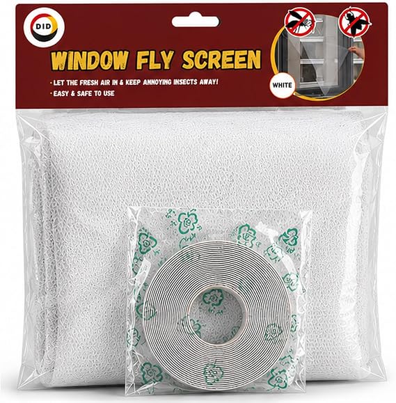 WINDOW FLY SCREEN - 130 x 150cm | Insect Mosquito Mesh Net with Hook Tape