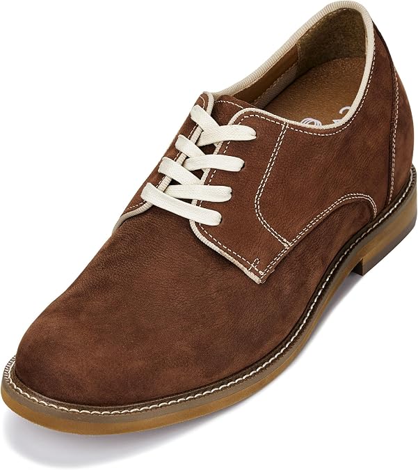 CALTO Men's Invisible Height Increasing Elevator Shoes - Lace-up Premium Leather Casual Derby - 3 Inches Taller