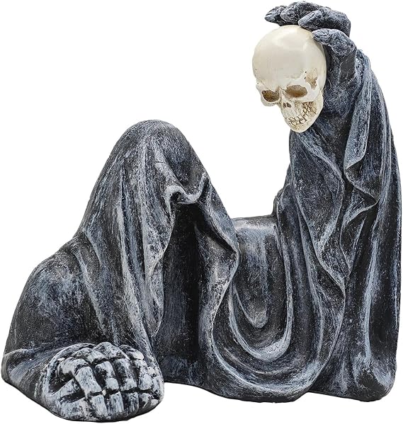 Gothic Statues, Horror Cloak Sitting Spirit Figure, Gothic Picture Spooky Sculpture Decoration for Backyard, Terrace, Home, Haunted House, Garden, Workplace, Party And Vacation
