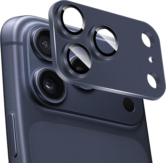 ZXZone iPhone 17 Pro用カメラレンズプロテクター、強力粘着アルミ合金&サファイアガラス素材 落下保護 9H強化ガラスカメラカバースクリーン メタルリング ケースフレンドリー 傷防止 取り付け簡単 ブルー