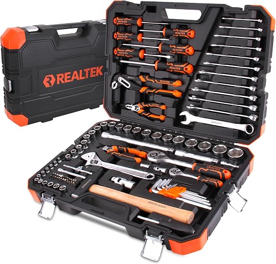 REALTEK 100 Pcs Tool Kit, CR-V Mechanic Tool Set for DIY, Car Repair