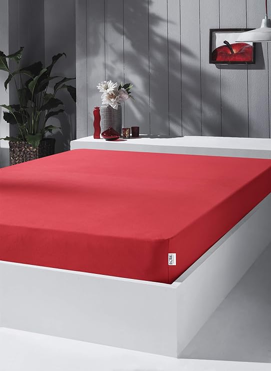 Kobe Home Örme Penye Lastikli Çarşaf, Çift Kişilik, Kırmızı, Pamuk-Elastan 230 G/M2
