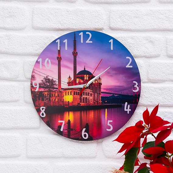 DeepCraft Dekoratif Ahşap Duvar Saati Salon,Ofis,Büro,Ev Şık Tasarım- İstanbul Manzara
