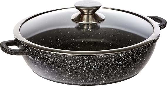 Kamberg Baja 11 inch stockpot, cast aluminium, non-stick stone coating, glass lid, all fires including induction, PFOA free