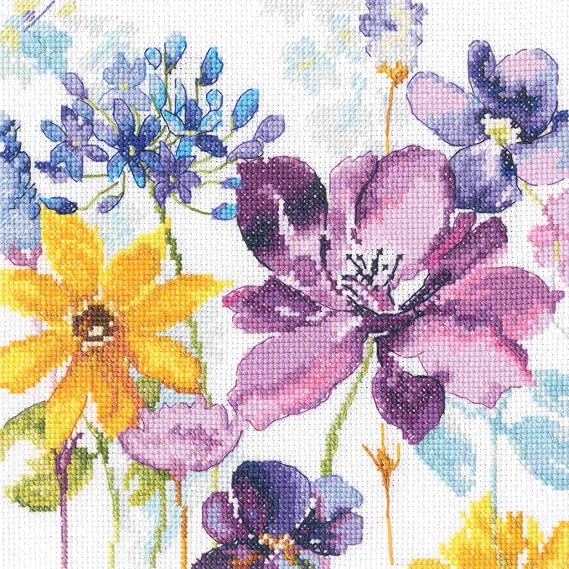 RTO Counted Cross Stitch Kit Floral Design M1042, 20 x 20 cm (7.8"x7.8"), DMC Mouline Thread, Zweigart Aida, Embroidery Needlework DIY Adult