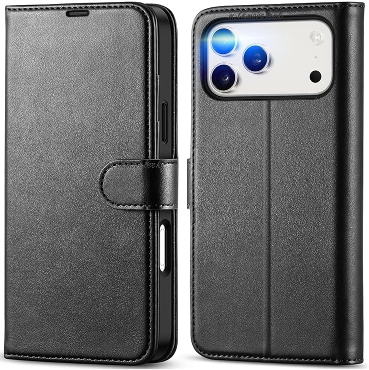 CONSTRAIN - iPhone 17 Pro Max ile uyumlu Kılıf 360 Tam Kaplar Deri Dokulu Kapaklı Cüzdan Standlı Kartvizitli Kopçalı - Siyah