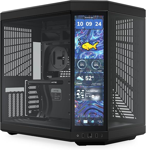 HYTE Y70 Touch Infinite Modern Aesthetic Gaming PC Case - Built-in 2.5K LCD Touch Screen Display - Dual Chamber ATX Desktop Chassis - 10 Fan Capacity - Deluxe PCIe 4.0 Riser Cable - Pitch Black