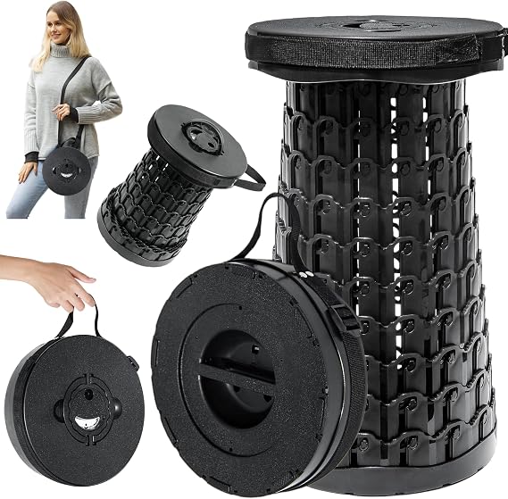 ALEVMOOM 2025 18" H Collapsible Stool, Capacity 800lbs Portable Stools for Adults Heavy Duty, Adjustable Height Telescoping Folding Stool, for Outdoor Camping Travel Hiking Fishing