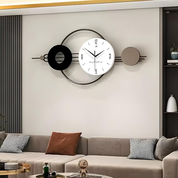 Large Wall Clock- 100cm x 47cm Black and White Silent Quartz Clock - Oversized Modern Timepiece for Living Room, Office, Bedroom - Stylish, Durable, and Decorative Design