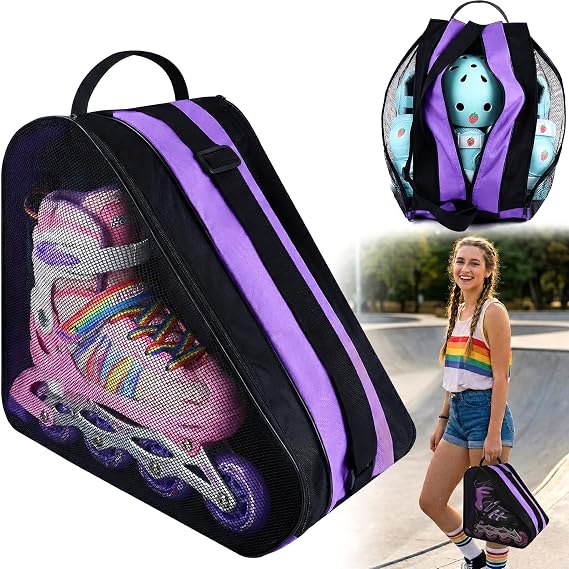 LYKIN Ice Skate Bag & Roller Skate Bag, Heavy Duty Oxford Cloth Carry Bag with Adjustable Shoulder Strap Tote, Multi-Pocket Accessories Storage for Adult Kids Womens Mens