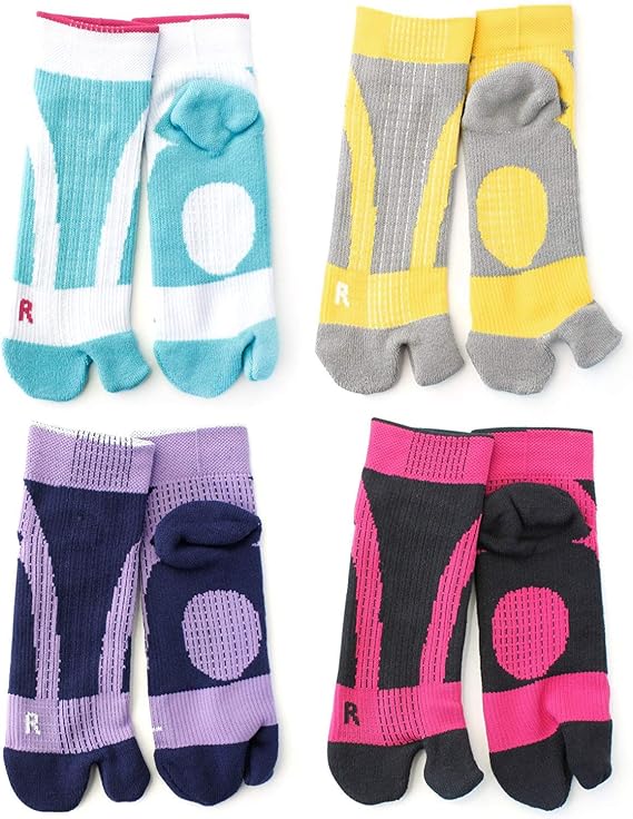 box408 Women's Sports-Specific Tabi-Style Socks, Set of 4, Mid-Length, Athletic Support, Pile