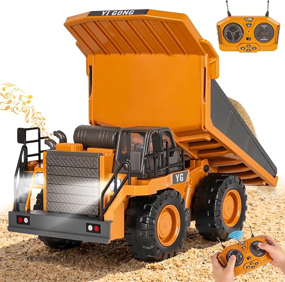 maysida Remote Control Dump Truck Toys for Kids Age 6-12, Metal RC Dump Truck with Light&Sound, 2.4GHz RC Construction Vehicle Toy Car for Boys 8-12 Year Old, Christmas Birthday Gift for Kids Age 6-12
