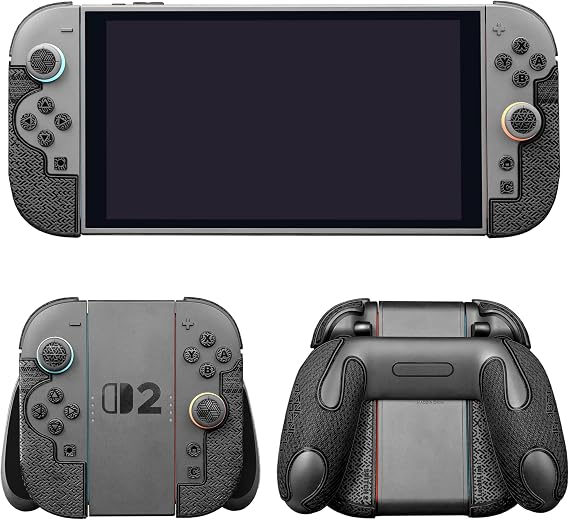 Luck&Link Controller Grip Kit for Nintendo Switch 2, Textured Skin, Anti-Skid, Sweat-Absorbent. Compatible with Joy-Con 2 controllers, featuring handle grips, buttons,triggers (Ultra - Obsidian Black)