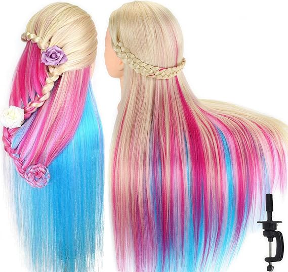 TopDirect Hairdressing Dolls Head for Hair Styling,100% Synthetic, Rainbow