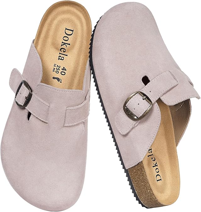 Suede Clogs for Women Men Soft Cork Footbed Leather Mules Comfort Slippers Potato Shoes with Arch Support 