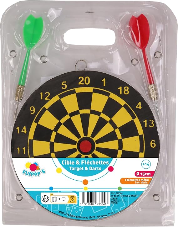 FLYPOP'S - Darts Game - Skill and Outdoor Game - 043364 - Multicoloured - Metal - Teen Game - Darts - Target - Metal Tip - 15 cm - From 14 Years