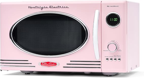Nostalgia Countertop Microwave Oven with Easy Clean Interior - Retro Microwave with LED Display & Child Lock- Compact 0.9 Cu. Ft. Oven With 12 Pre-Programmed Settings for Quick Cooking- 800-Watts-Pink