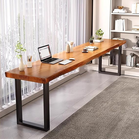 Rustic Solid Wood Bar Height Table,Farmhouse Live Edge Bar Table with Metal Frame,Long Tall Dining Table for 2,4,6(55.1“W x 23.6“D x 29.5“H, Brown)