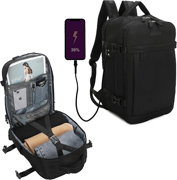 RAYKONG Ryanair Cabin Backpack 40 x 20 x 25 cm (20L) | Waterproof Travel Backpack Airplane Compatible with 14 Inch Laptop with Cable Hole | Hand Luggage High Resistance|Multipurpose Backpack| Black