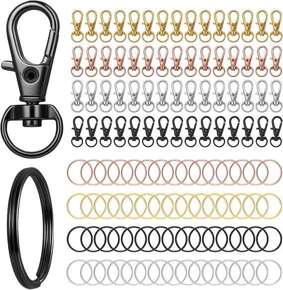 120 Pcs Keyring Making Kit, 60 Pcs Clasps & 60 Pcs Rings(4-Colour Mix)