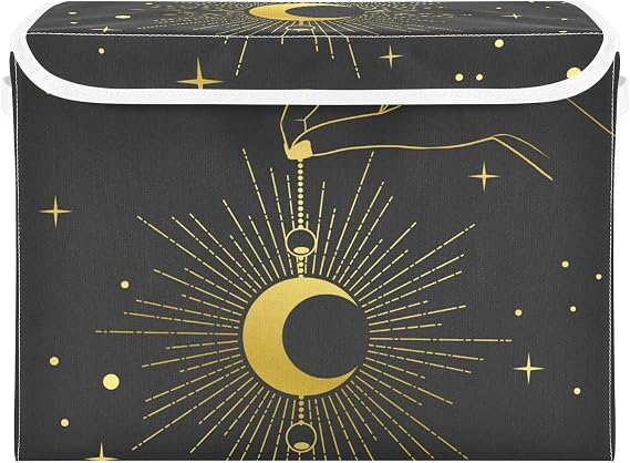 Storage Boxes with Lids, Moon Alchemy Witch Collapsible Fabric Storage Cube with Handles, Storage Baskets for Shelves Clothes Toys Wardrobe 42x32x30 cm
