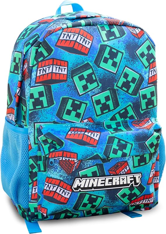 Minecraft Kids Backpack | Creeper Rucksack Options Bag set TNT Zombie Skeleton Enderman Sprites Villains | Zip-Up & Hook Closure | Gamer Back to School Essentials Merch